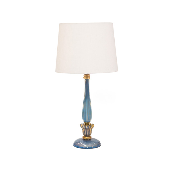 abajur de murano azul com pó de ouro