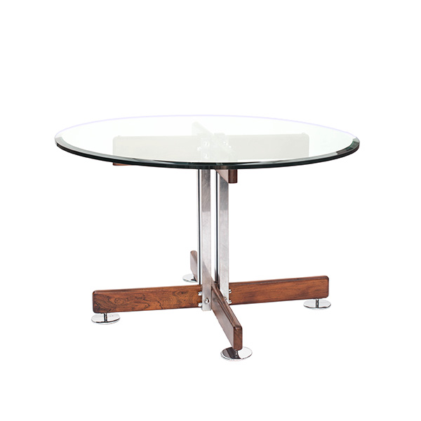 mesa de jantar base de jacarandá e cromado